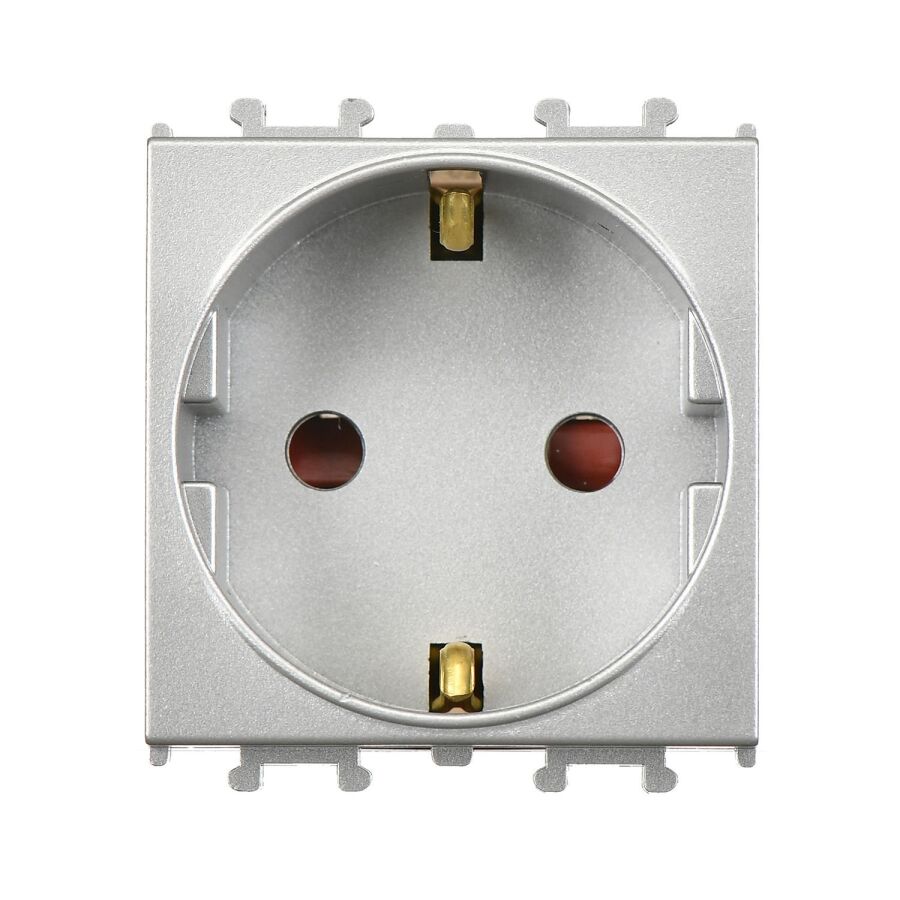 01431510-152116 Günsan Domino Gümüş Çocuk Korumalı Topraklı Priz - 2M - 16AX 250V - 1