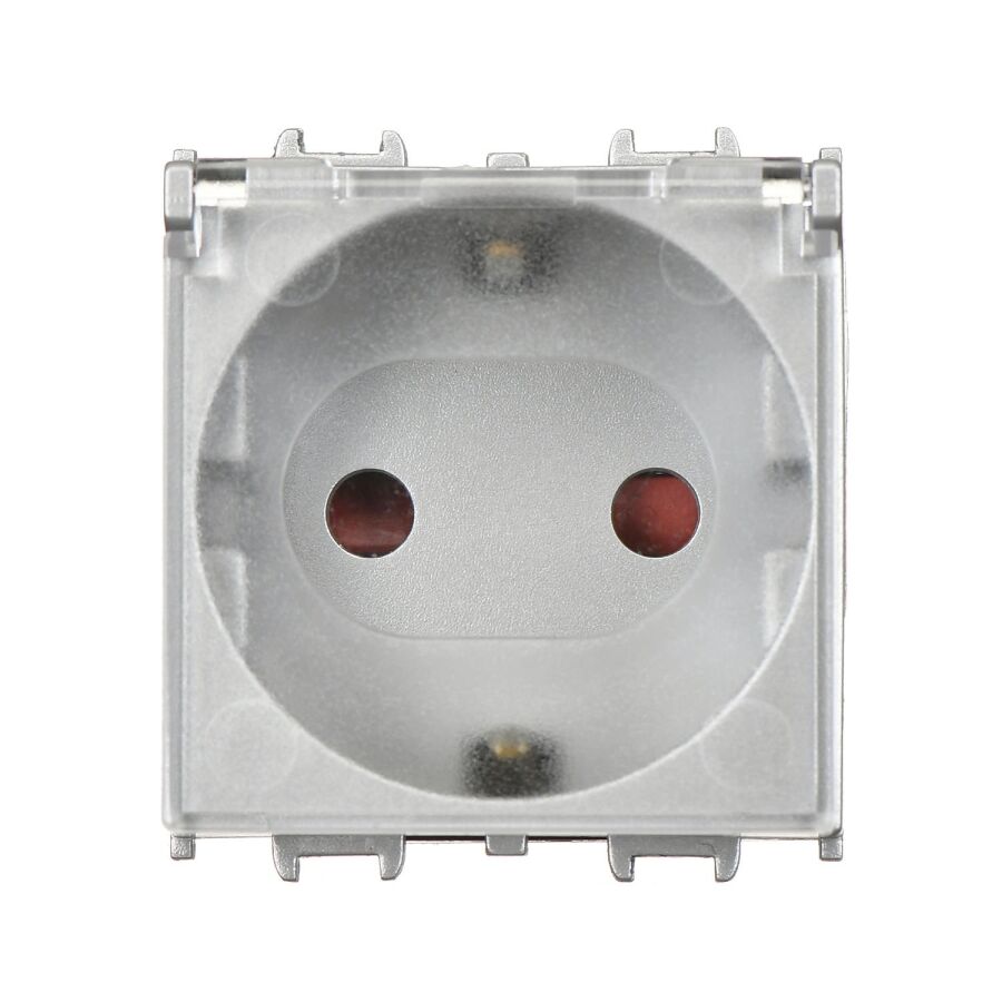 01431510-152138 Günsan Domino Gümüş Çocuk Korumalı Kapaklı Topraklı Priz - 2M - 16AX 250V - 1