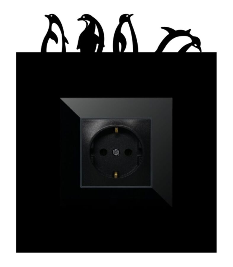 ARVDLPNGM1 - Penguen Tasarımlı Dekoratif Priz Çerçevesi Süsü - Ahşap - Tekli - 7