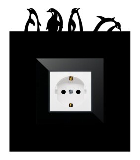 ARVDLPNGM1 - Penguen Tasarımlı Dekoratif Priz Çerçevesi Süsü - Ahşap - Tekli - 3