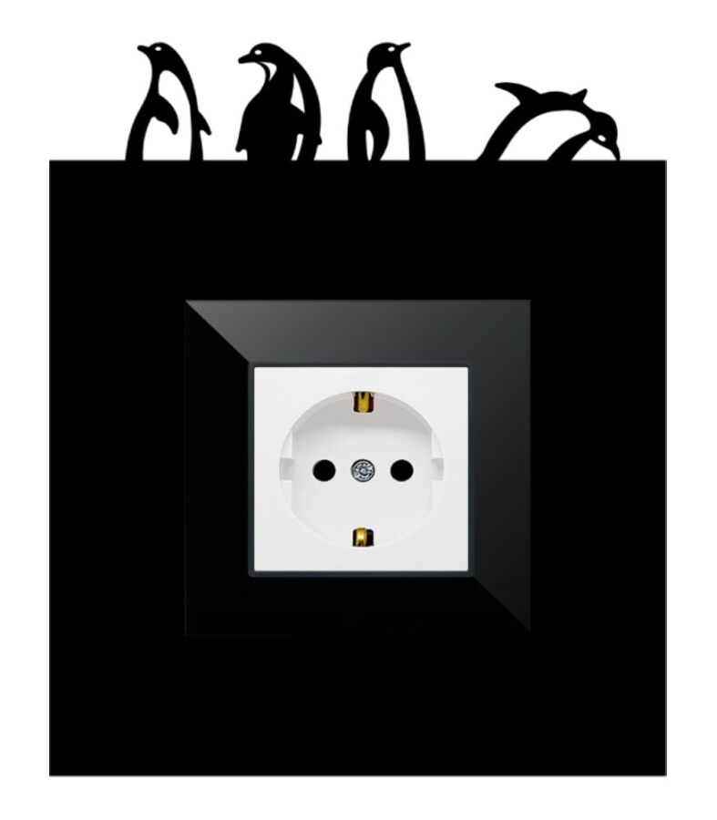ARVDLPNGM1 - Penguen Tasarımlı Dekoratif Priz Çerçevesi Süsü - Ahşap - Tekli - 3