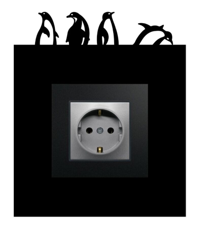 ARVDLPNGM1 - Penguen Tasarımlı Dekoratif Priz Çerçevesi Süsü - Ahşap - Tekli - 4