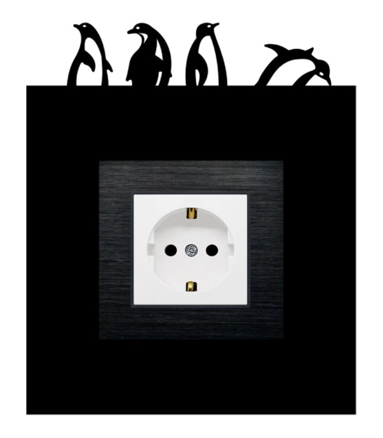 ARVDLPNGM1 - Penguen Tasarımlı Dekoratif Priz Çerçevesi Süsü - Ahşap - Tekli - 8