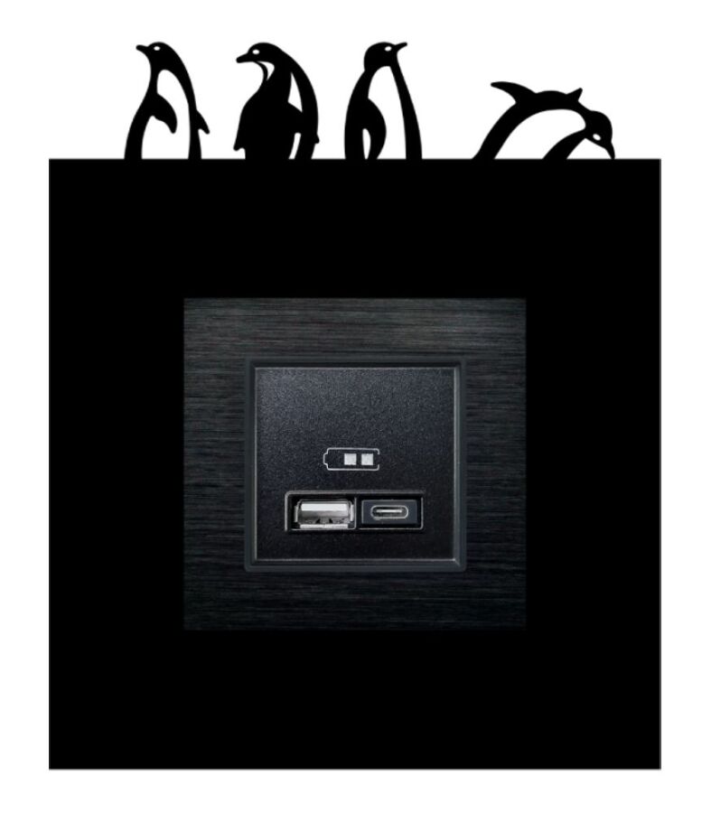 ARVDLPNGM1 - Penguen Tasarımlı Dekoratif Priz Çerçevesi Süsü - Ahşap - Tekli - 11