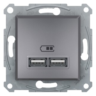 EPH2700262 Schneider Asfora Çift USB Şarj Prizi – Çelik - 1