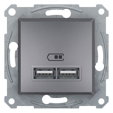 EPH2700262 Schneider Asfora Çift USB Şarj Prizi – Çelik - 1