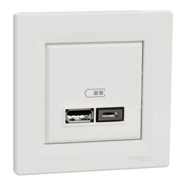 EPH2700321 Schneider Asfora İkili USB Priz Type A+C, 2.4A – Beyaz - 1