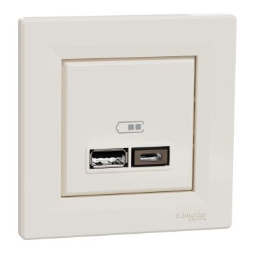EPH2700323 Schneider Asfora İkili USB Priz Type A+C, 2.4A – Krem - 1