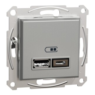 EPH2700361 Schneider Asfora İkili USB Priz Type A+C, 2.4A – Alüminyum - 1