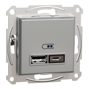 EPH2700361 Schneider Asfora İkili USB Priz Type A+C, 2.4A – Alüminyum - 1