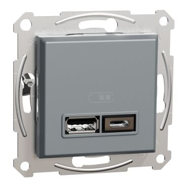 EPH2700362 Schneider Asfora İkili USB Priz Type A+C, 2.4A – Çelik - 1