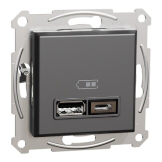 EPH2700371 Schneider Asfora İkili USB Priz Type A+C, 2.4A – Antrasit - 1