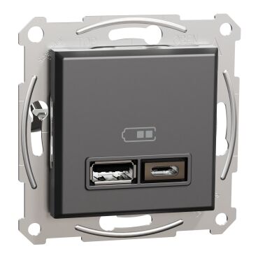 EPH2700371 Schneider Asfora İkili USB Priz Type A+C, 2.4A – Antrasit - 1