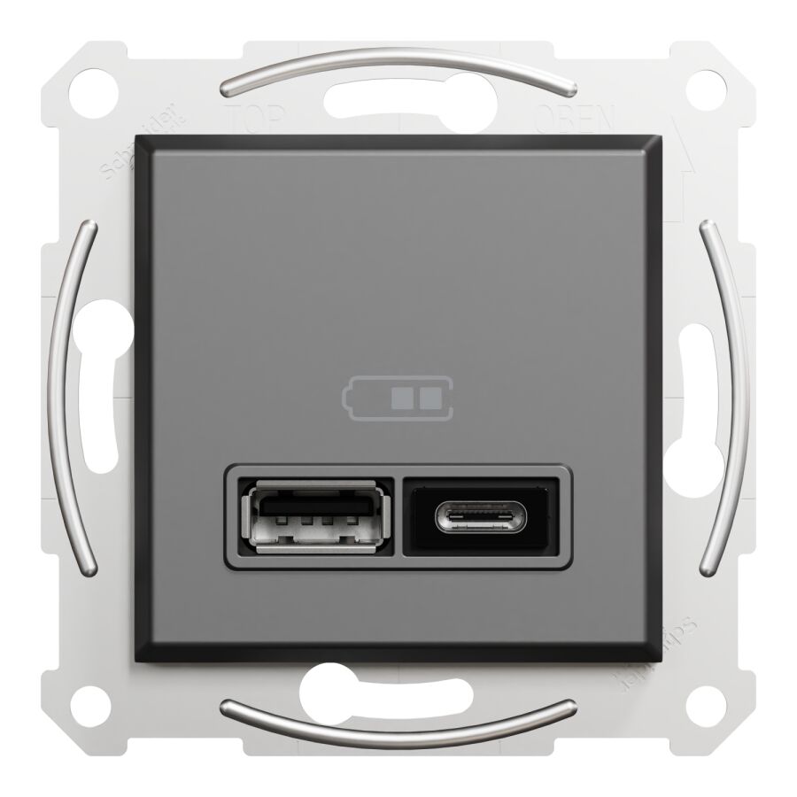 EPH2700371 Schneider Asfora İkili USB Priz Type A+C, 2.4A – Antrasit - 2