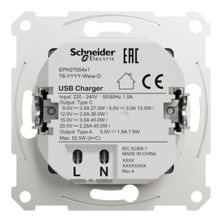 EPH2700471 - Schneider Asfora - İkili USB Hızlı Şarj Prizi Type A+C 3A, 45W - Antrasit - 4