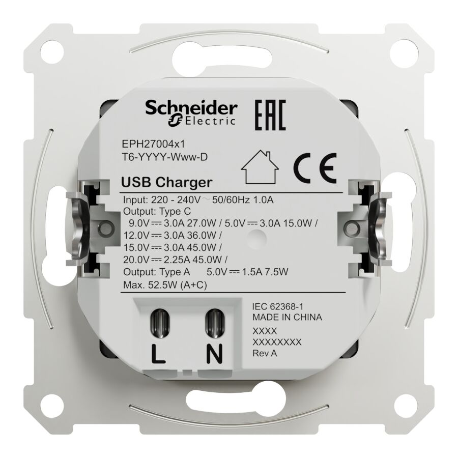 EPH2700471 - Schneider Asfora - İkili USB Hızlı Şarj Prizi Type A+C 3A, 45W - Antrasit - 4