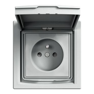 EPH2800361 Schneider Asfora Topraklı Priz, 16A – Alüminyum (Kapaklı, IP44) - 1