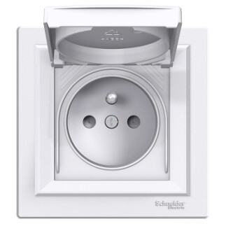 EPH2800621 Schneider Asfora Topraklı Priz, 16A – Beyaz (Kapaklı, IP44) - 1