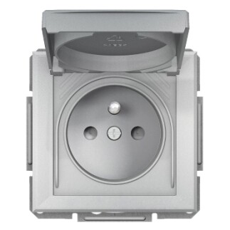 EPH2800661 Schneider Asfora Topraklı Priz, 16A – Alüminyum (Kapaklı, IP44) - 1