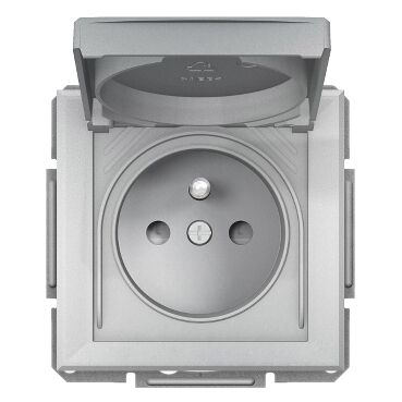 EPH2800661 Schneider Asfora Topraklı Priz, 16A – Alüminyum (Kapaklı, IP44) - 1