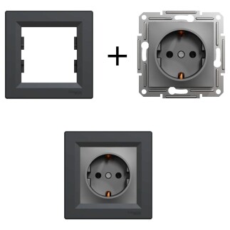 EPH2900171-1 Schneider Asfora – Topraklı Priz, 16A – Antrasit - Çerçeveli - Schneider Electric