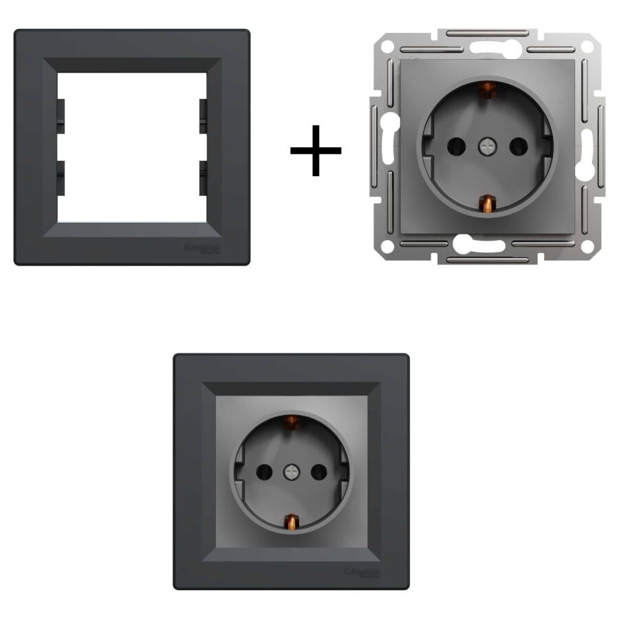 EPH2900171-1 Schneider Asfora – Topraklı Priz, 16A – Antrasit - Çerçeveli - 1