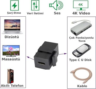 Arvehu Elektrik Type C Keystone Soketi - Siyah - ARV8500102 - 5